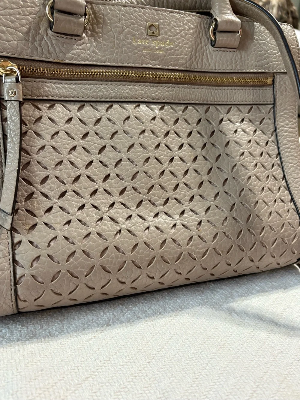 Kate Spade Romy Perri Lane Beige Leather Boho Western Chic Satchel Purse